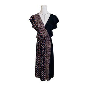 Vintage 70s 80s Contempo Casuals Graphic Print Wrap Rayon Dress